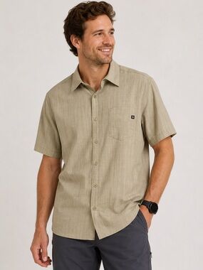 Marmot Men’s Large Beige Short Sleeve Button Up Hiking Travel Shirt